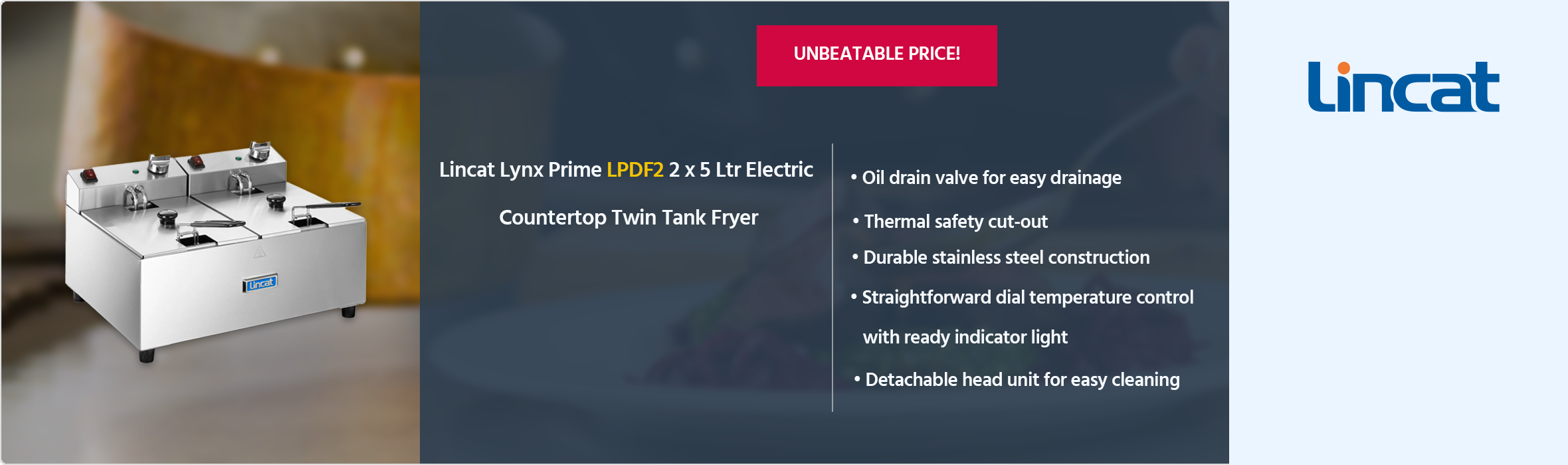 Lincat Lynx Prime LPDF2 2 x 5 Ltr Electric Countertop Twin Tank Fryer (2 x Baskets)