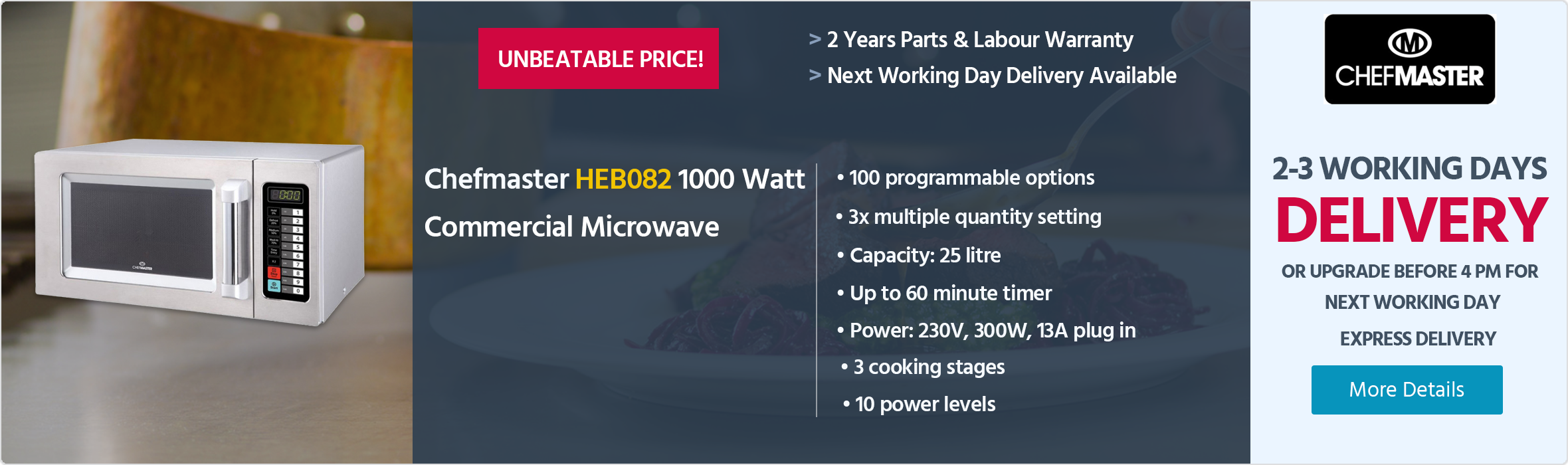 Chefmaster HEB082 1000 Watt Commercial Microwave