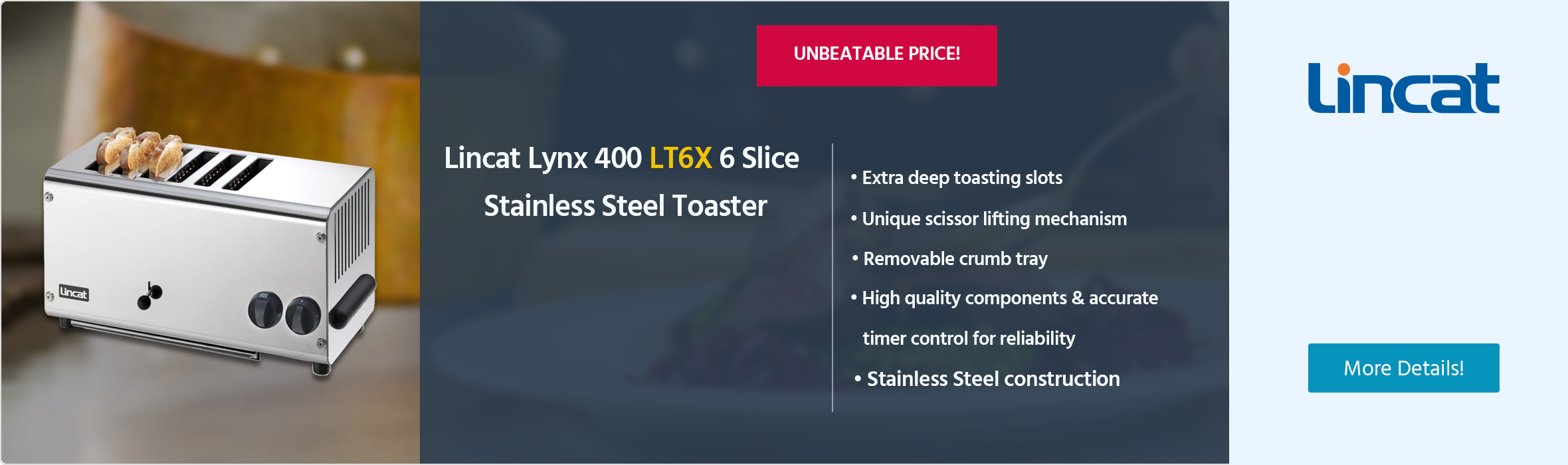 Lincat Lynx 400 LT6X 6 Slice Stainless Steel Toaster