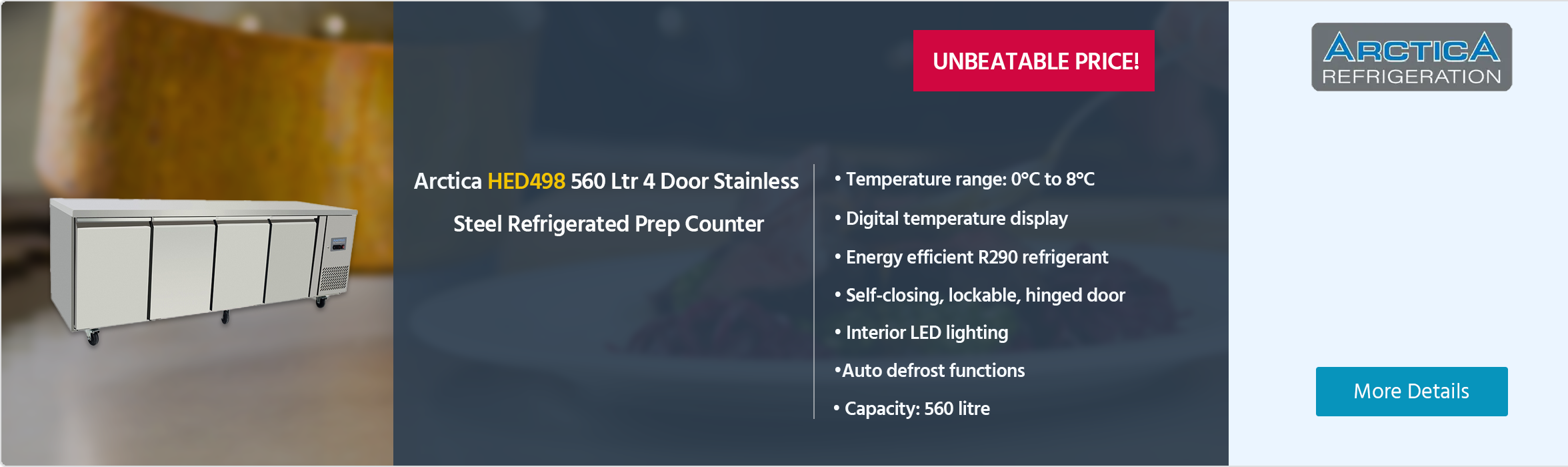 Arctica HED498 560 Ltr 4 Door Stainless Steel Refrigerated Prep Counter