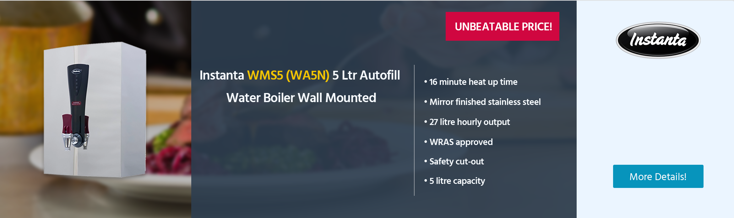 Instanta WMS5 (WA5N) 5 Ltr Autofill Water Boiler Wall Mounted