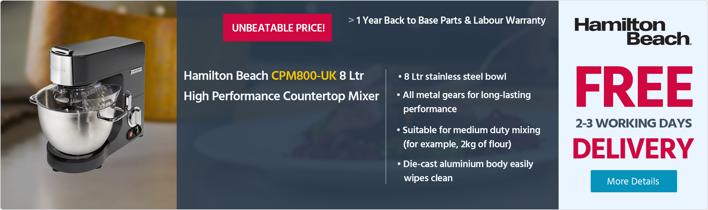 Hamilton Beach CPM800-UK 8 Ltr High Performance Countertop Mixer