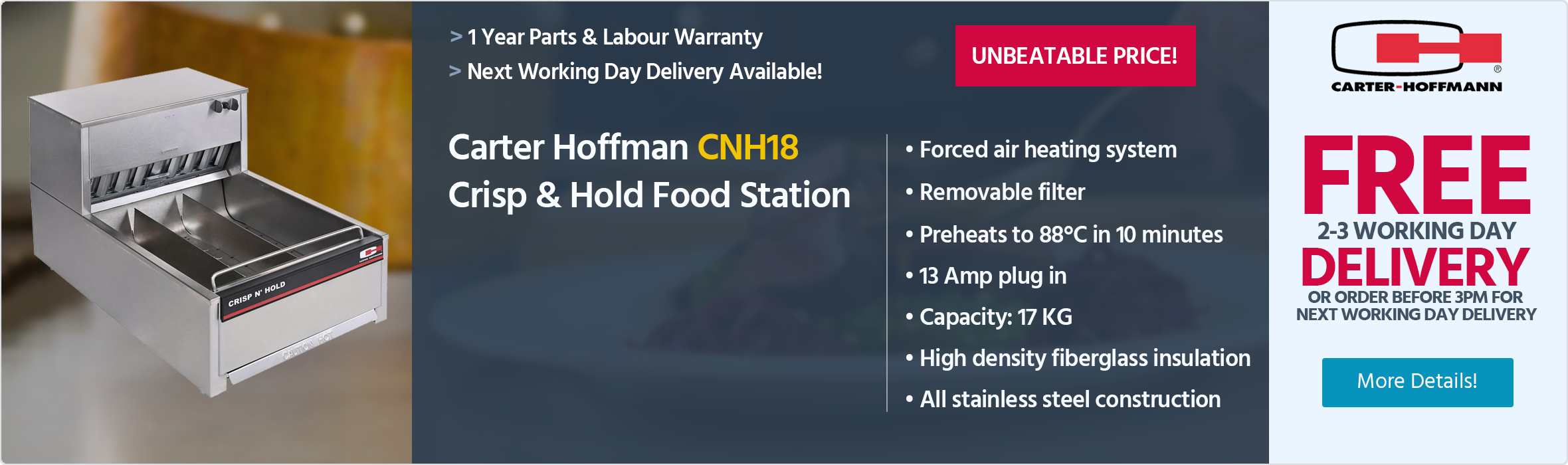 Carter Hoffmann CNH18 Three Section Crisp & Hold Food Station