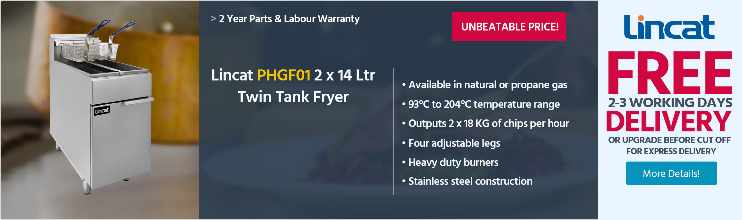 Lincat Phoenix PHGF01 2 x 14 Ltr Twin Tank Twin Basket Gas Fryer