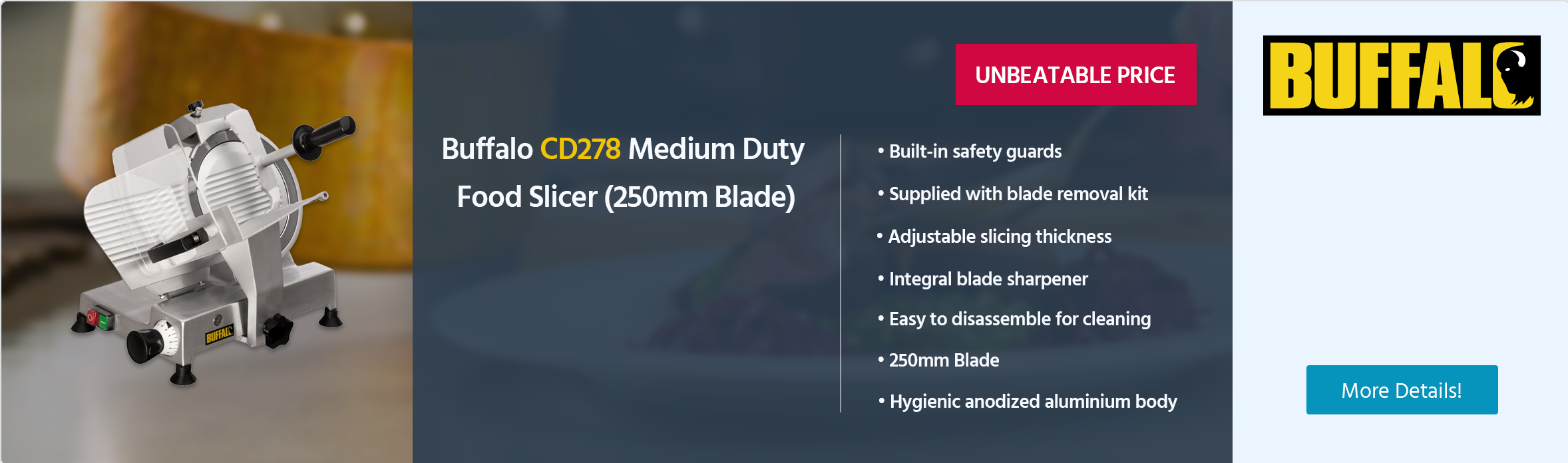 Buffalo CD278 Medium Duty Food Slicer (250mm Blade)