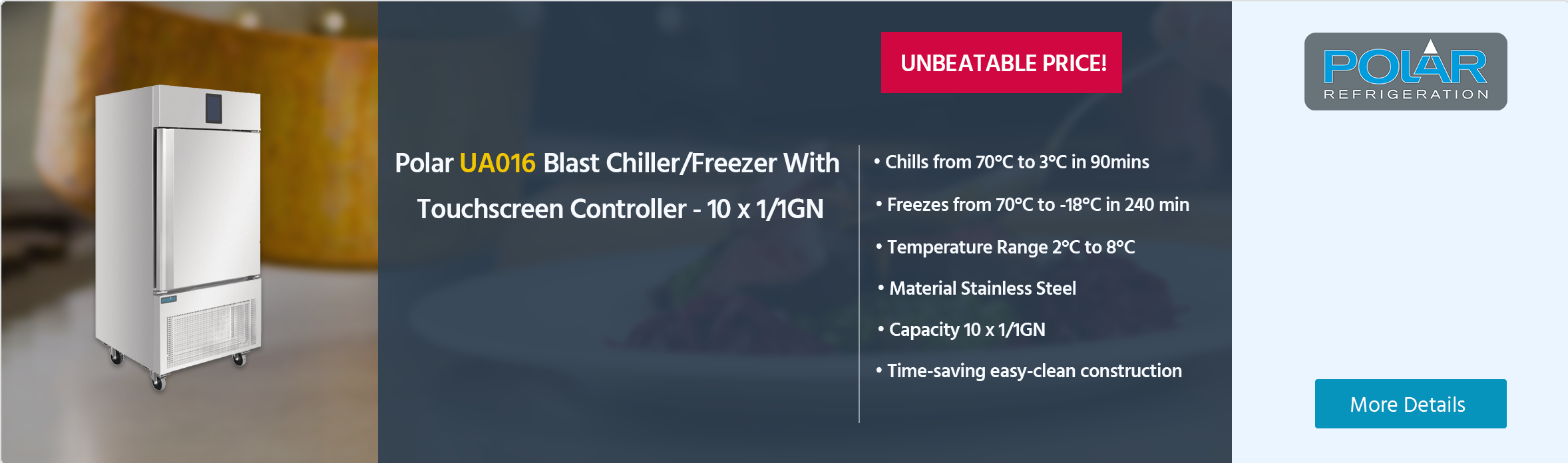 Polar U-Series UA016 Blast Chiller/Freezer With Touchscreen Controller - 10 x 1/1GN