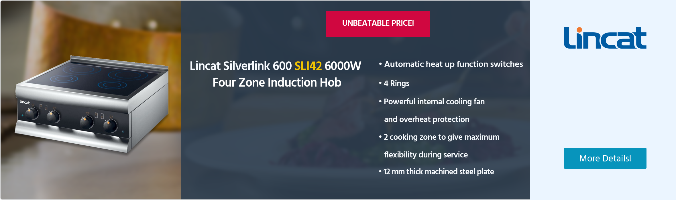 Lincat Silverlink 600 SLI42 6000W Four Zone Induction Hob