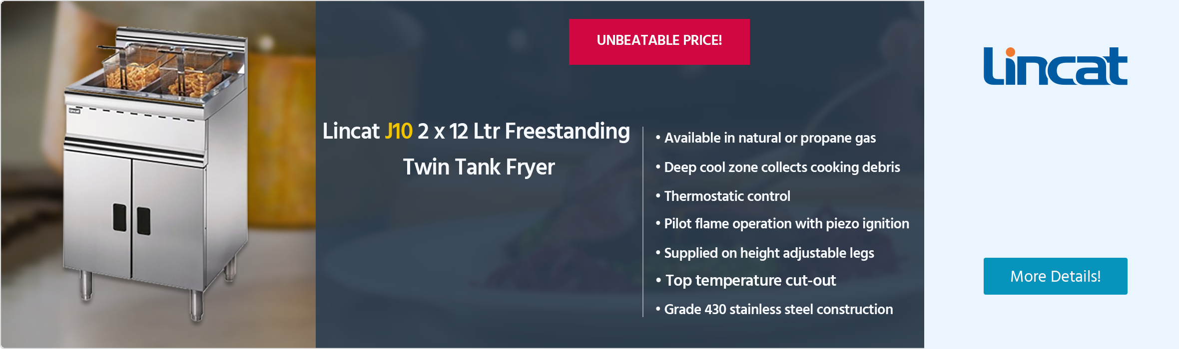 Lincat J10 2 x 12 Ltr Gas Twin Tank Fryer With 2 Baskets
