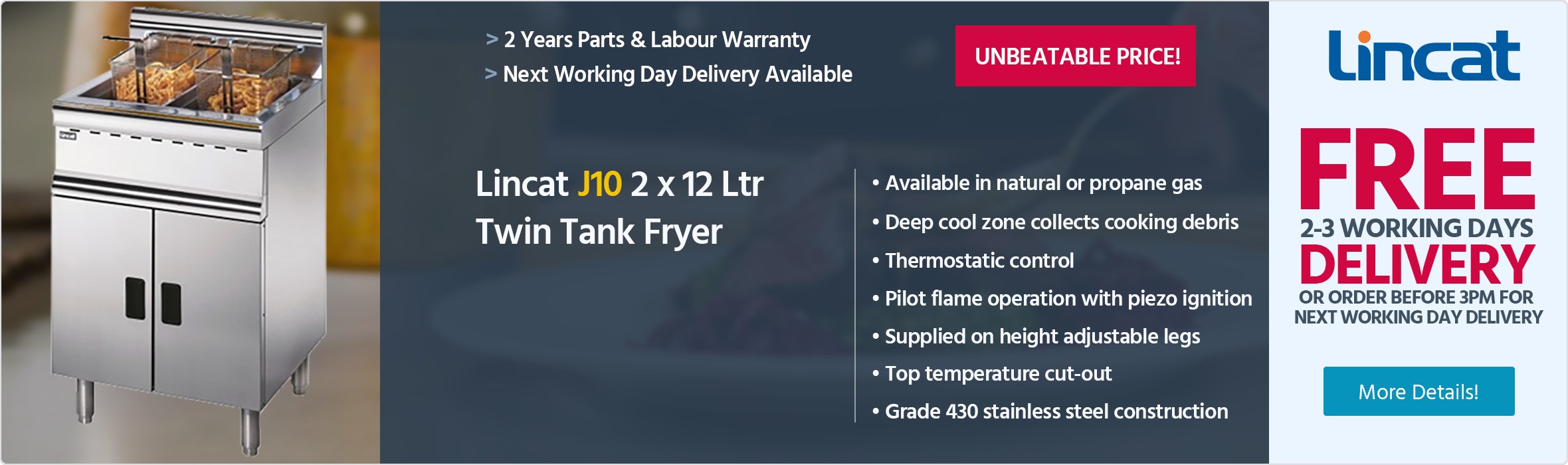 Lincat J10 2 x 12 Ltr Gas Twin Tank Fryer With 2 Baskets