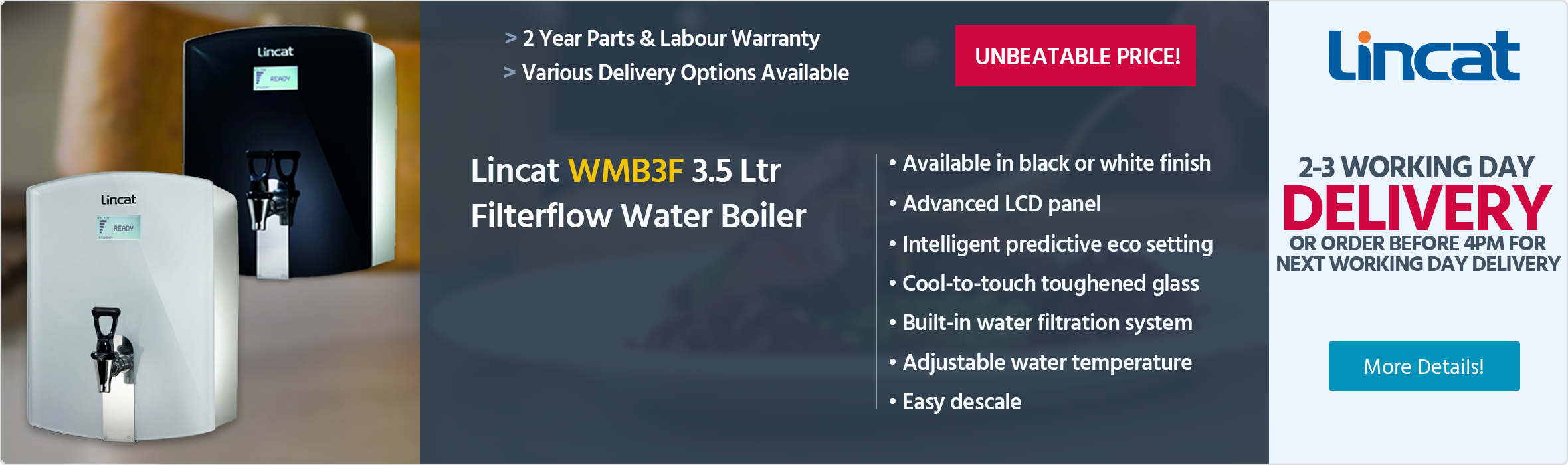 Lincat WMB3F 3.5 Ltr FilterFlow Wall Mounted Boiler