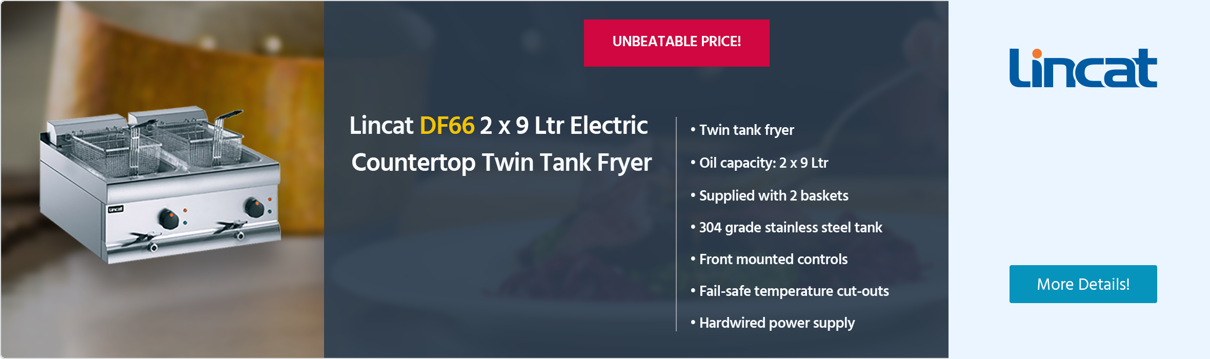 Lincat Silverlink 600 DF66 2 x 9 Ltr Electric Counter-top Twin Tank Fryer (2 Baskets) - J537