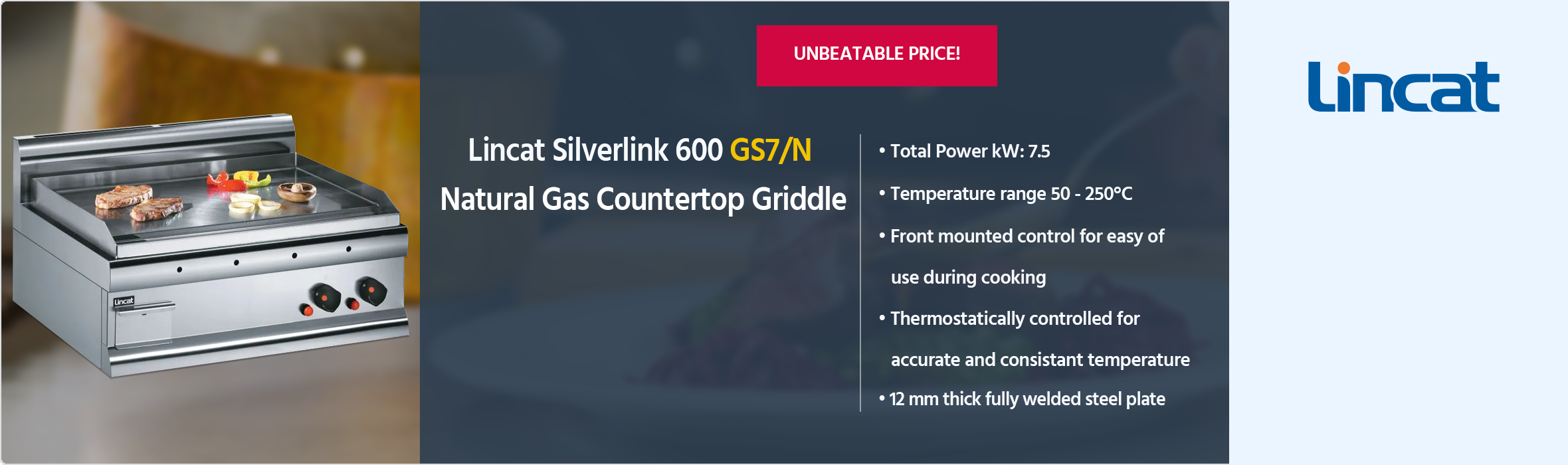 Silverlink 600 GS7/N Natural Gas Countertop Machined Steel Flat Plate Griddle