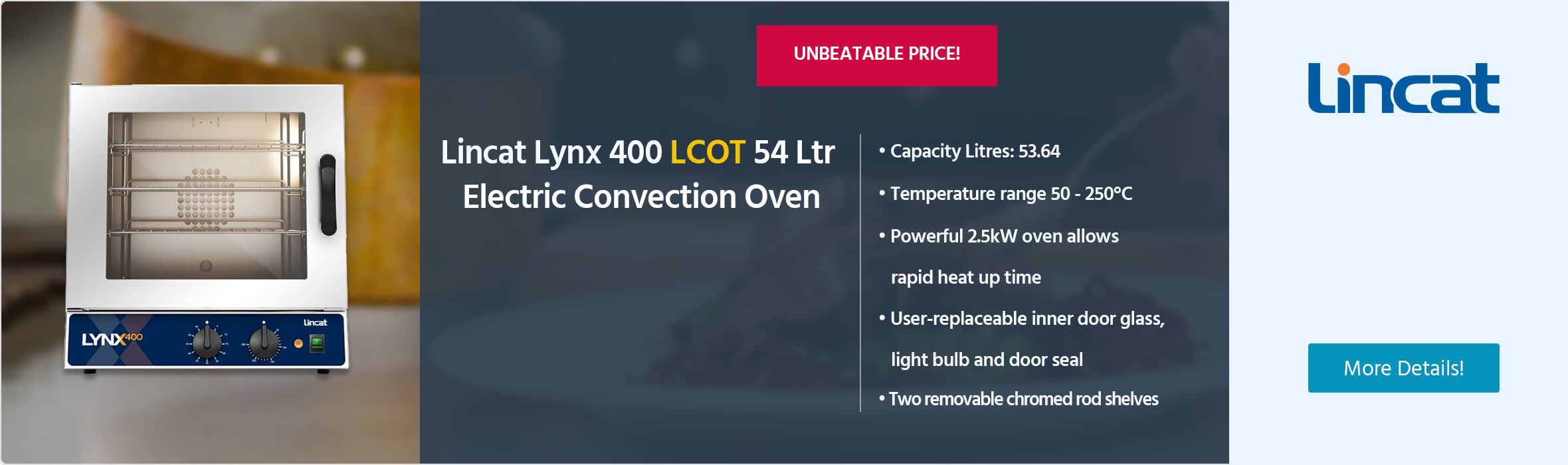 Lincat Lynx 400 LCOT Medium Duty 54 Ltr Electric Manual Countertop Tall Convection Oven