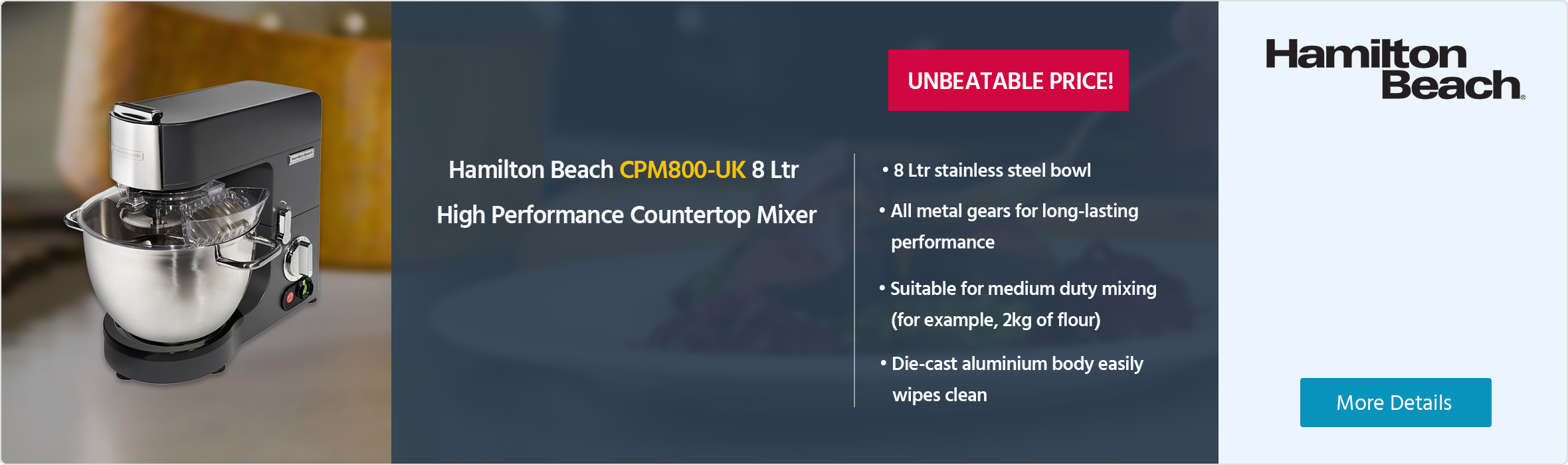 Hamilton Beach CPM800-UK 8 Ltr High Performance Countertop Mixer