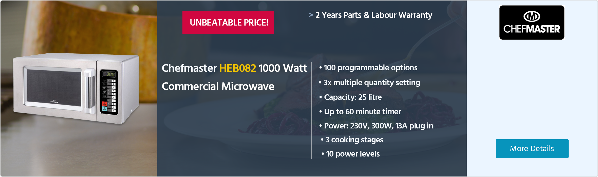 Chefmaster HEB082 1000 Watt Commercial Microwave