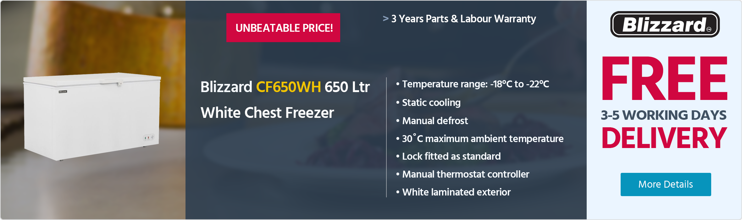 Blizzard CF650WH 650 Ltr White Chest Freezer