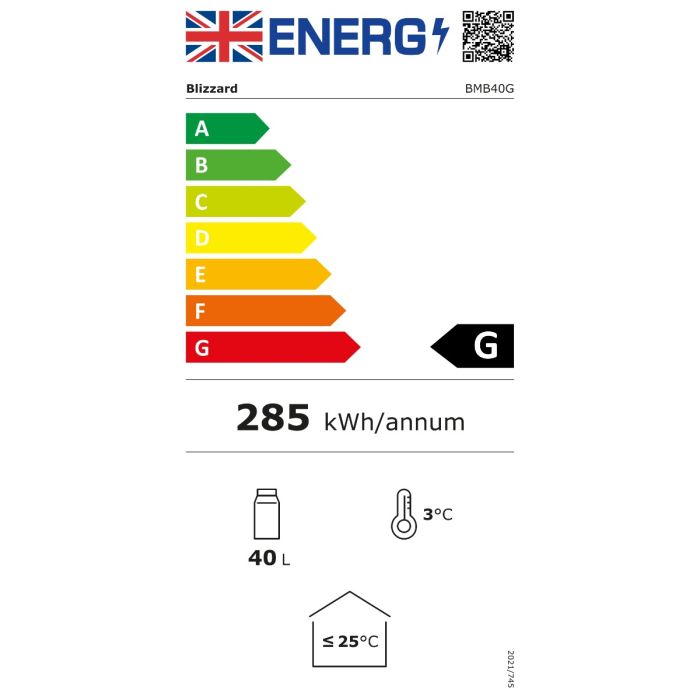 BMB40G 40 Ltr Black Silent Glass Door Hotel Minibar Fridge - Graded Energy Rating