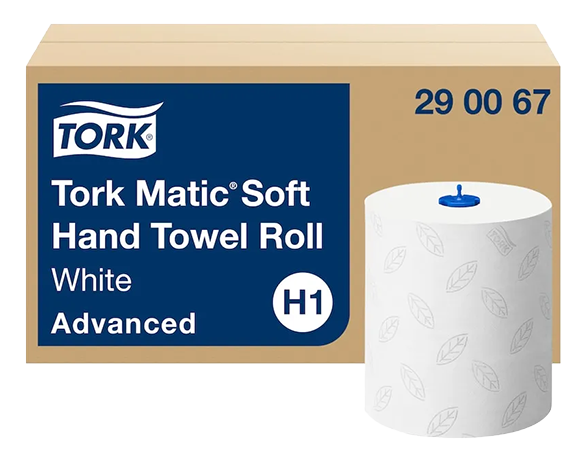 Tork Matic FA707 Soft Paper Hand Towel Rolls White with Grey Leaf H1 2-Ply 150m (Pack of 6) banner