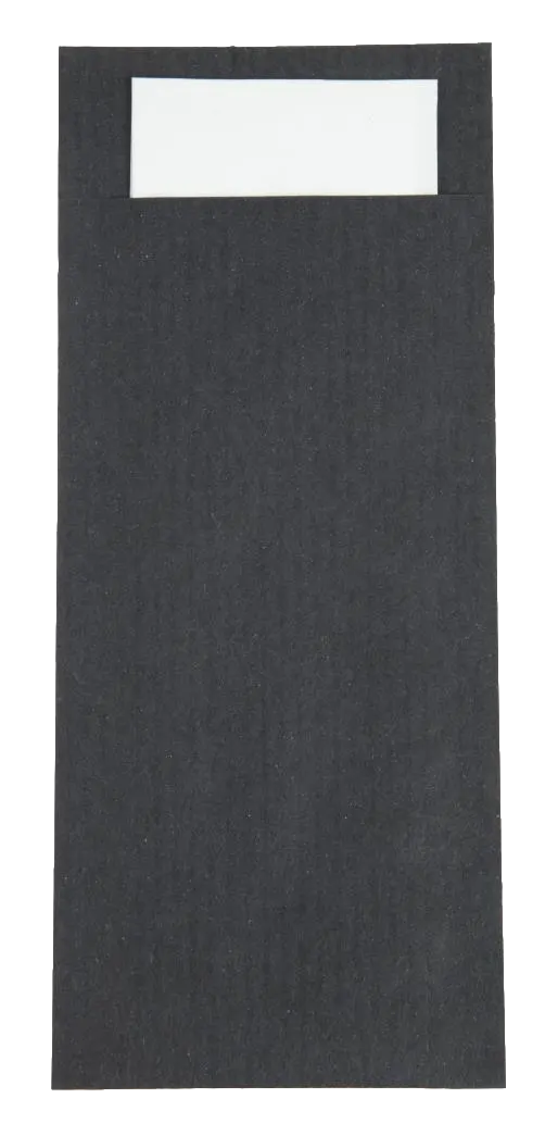 Europochette CK236 Black Cutlery Pouch with White Napkin (Pack of 500) banner