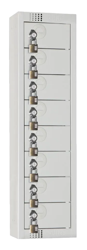 Elite Lockers CF754-PF Personal Effects Locker 8 Door Grey Padlock banner