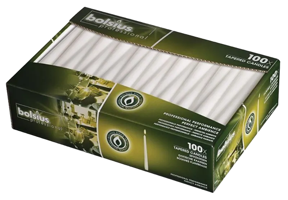 Bolsius P960 Tapered Candles White 10" (Pack of 100) banner