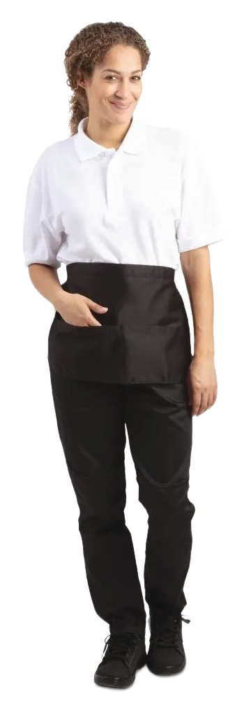 Whites A551 Unisex Waist Bistro Apron Short with Money Pocket Black banner