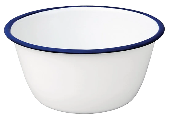 Olympia Enamel DC389 Pudding Bowls White & Blue 155mm (Pack of 6) banner