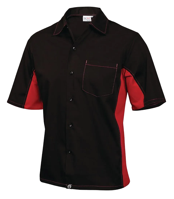 Colour by Chef Works A952-XL Unisex Contrast Shirt Black and Red XL banner