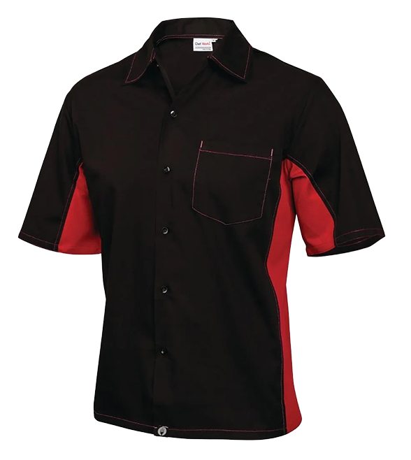 Colour by Chef Works A952-XS Unisex Contrast Shirt Black and Red XS banner
