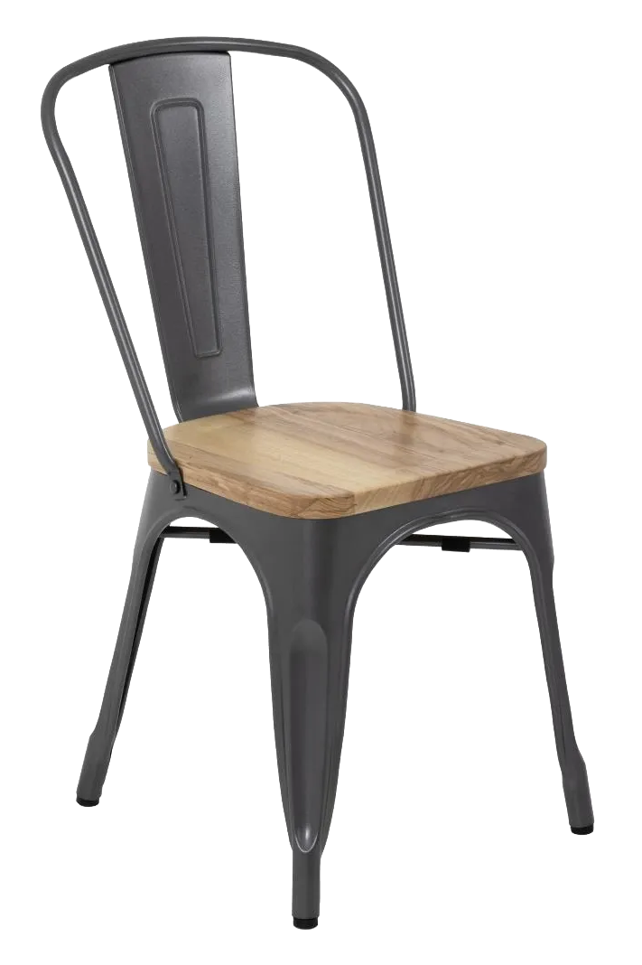 Bolero GG708 Grey Steel Dining Sidechairs with Wooden Seatpad (Pack of 4) banner