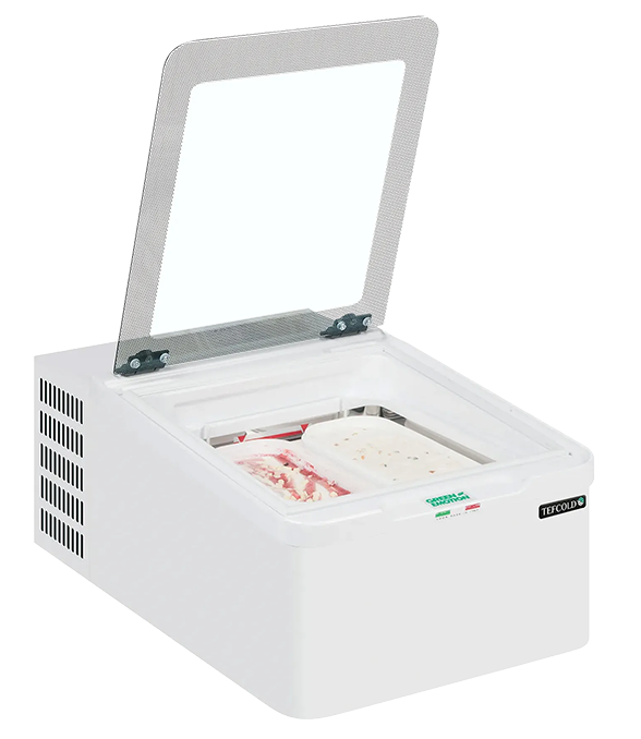 Tefcold MINI CREAM 2V 2 x Napoli Pan White Countertop Ice Cream Display Freezer banner