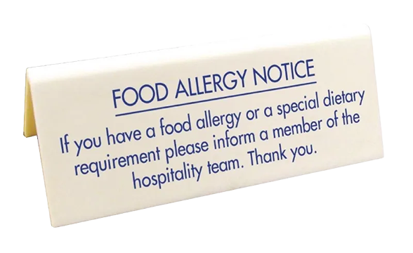 Vogue GM815 Food Allergy Table Notice banner