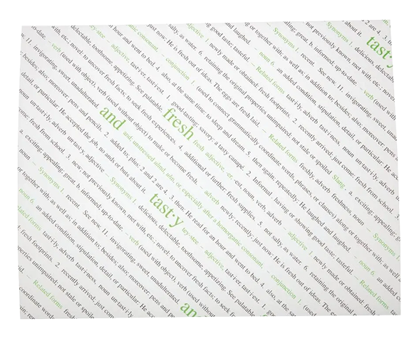 Non Branded GK975 Greaseproof Paper Sheets Fresh & Tasty Print (Pack of 500) banner