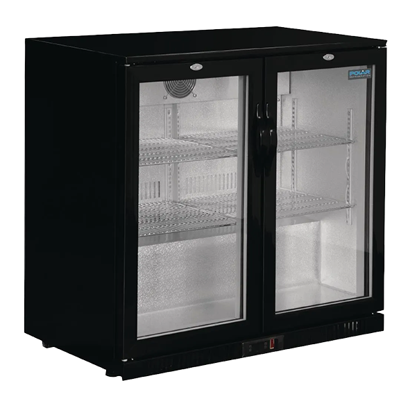 Polar G-Series GL002 208 Ltr Undercounter Double Hinged Glass Door Black Back Bar Bottle Cooler banner