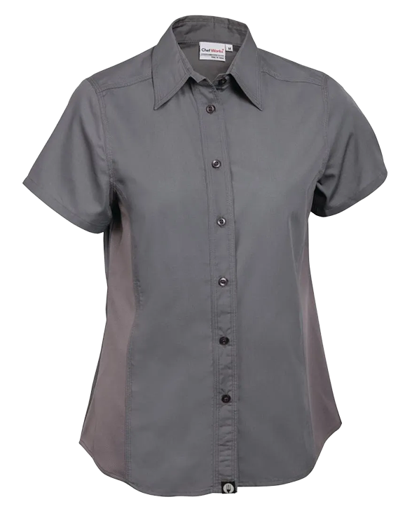 Chef Works B182-M Womens Cool Vent Chefs Shirt Grey M banner