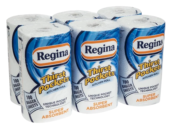 Regina Thirst Pockets CT325 Kitchen Rolls White 2-Ply 22m (Pack of 6) banner