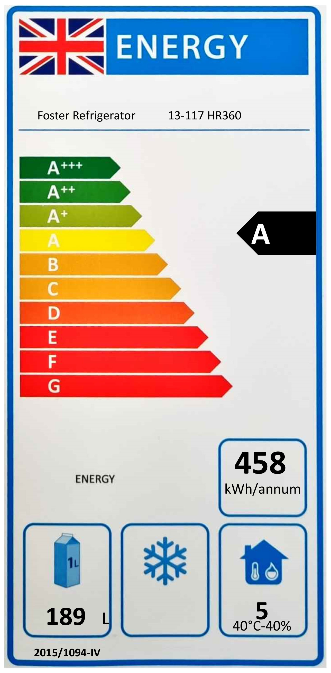 HR360 360 Ltr Undercounter Double Door Stainless Steel Fridge Energy Rating