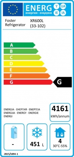 Xtra XR600L Medium Duty 600 Ltr Upright Single Door Stainless Steel Freezer Energy Rating