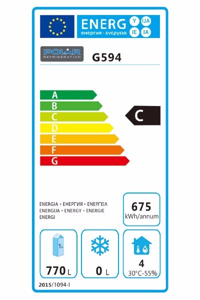 G-Series G594 Medium Duty 1200 Ltr Upright Double Door Stainless Steel Fridge Energy Rating