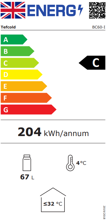 BC60 MC 67 Ltr Countertop Single Glass Door Black Milk Cooler / Dispenser Energy Rating