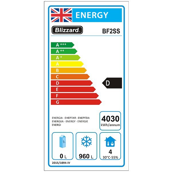 BF2SS Medium Duty 1300 Ltr Upright Double Door Stainless Steel Freezer Energy Rating