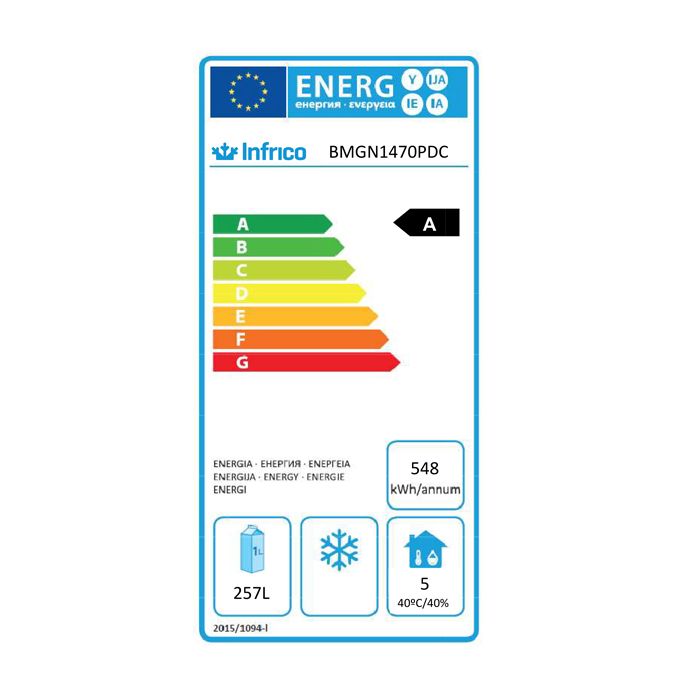 BMGN1470PDC Heavy Duty 280 Ltr 2 Door Stainless Steel Refrigerated Passthrough Prep Counter Energy Rating