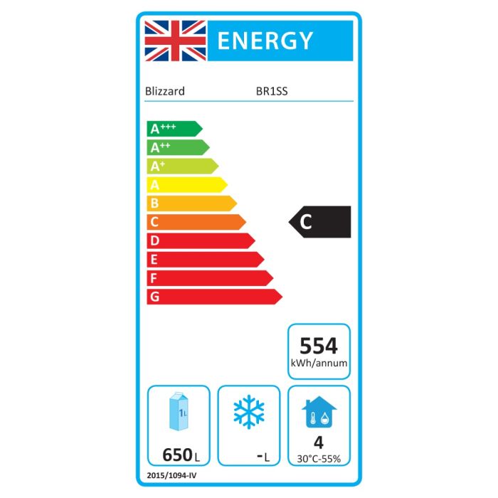 BR1SS Medium Duty 650 Ltr Upright Single Door Stainless Steel Fridge Energy Rating