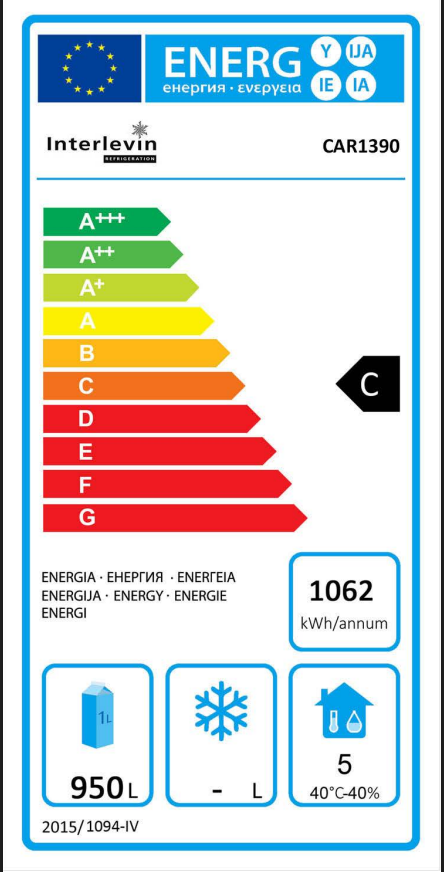 CAR1390 Medium Duty 1390 Ltr Upright Triple Door Stainless Steel Fridge Energy Rating