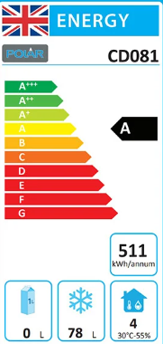 C-Series CD081 140 Ltr Undercounter Single Door Stainless Steel Freezer Energy Rating