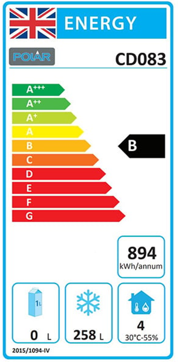 C-Series CD083 Light Duty 365 Ltr Upright Single Door Stainless Steel Freezer Energy Rating