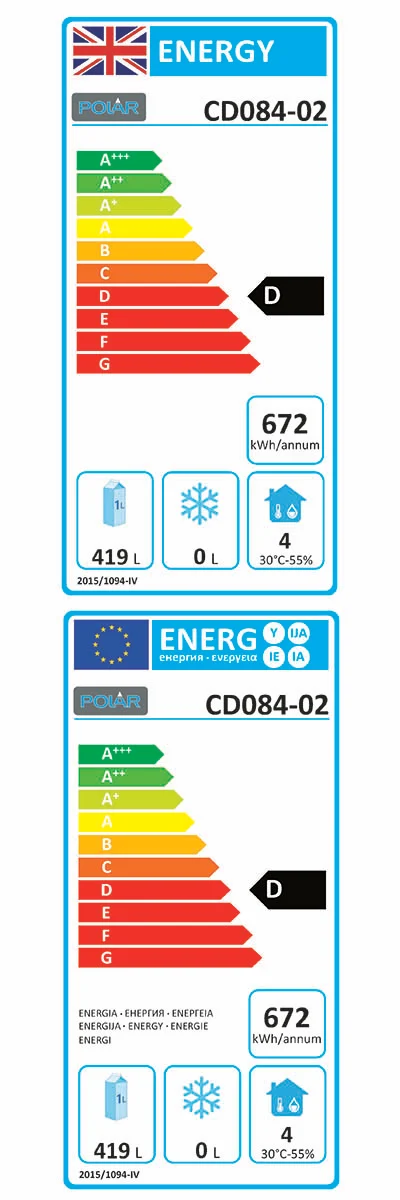 C-Series CD084 Light Duty 600 Ltr Upright Single Door Stainless Steel Fridge Energy Rating
