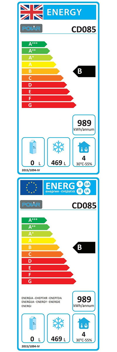 C-Series CD085 Light Duty 600 Ltr Upright Single Door Stainless Steel Freezer Energy Rating