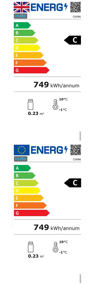 C-Series CD086 150 Ltr Undercounter Single Glass Door White Display Fridge Energy Rating