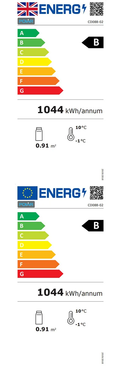 C-Series CD088 600 Ltr Upright Single Glass Door White Display Fridge Energy Rating